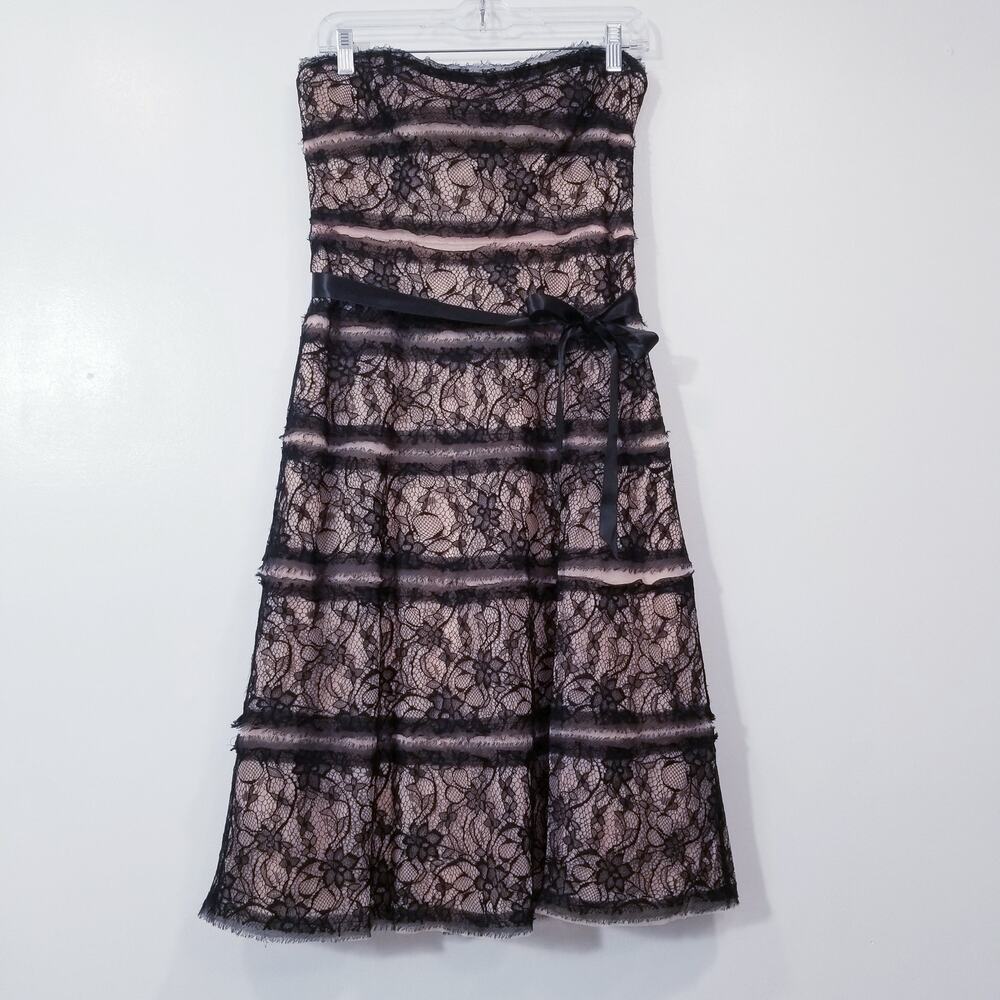 BCBGMaxAzria Black All Lace Strapless A-Line Dress